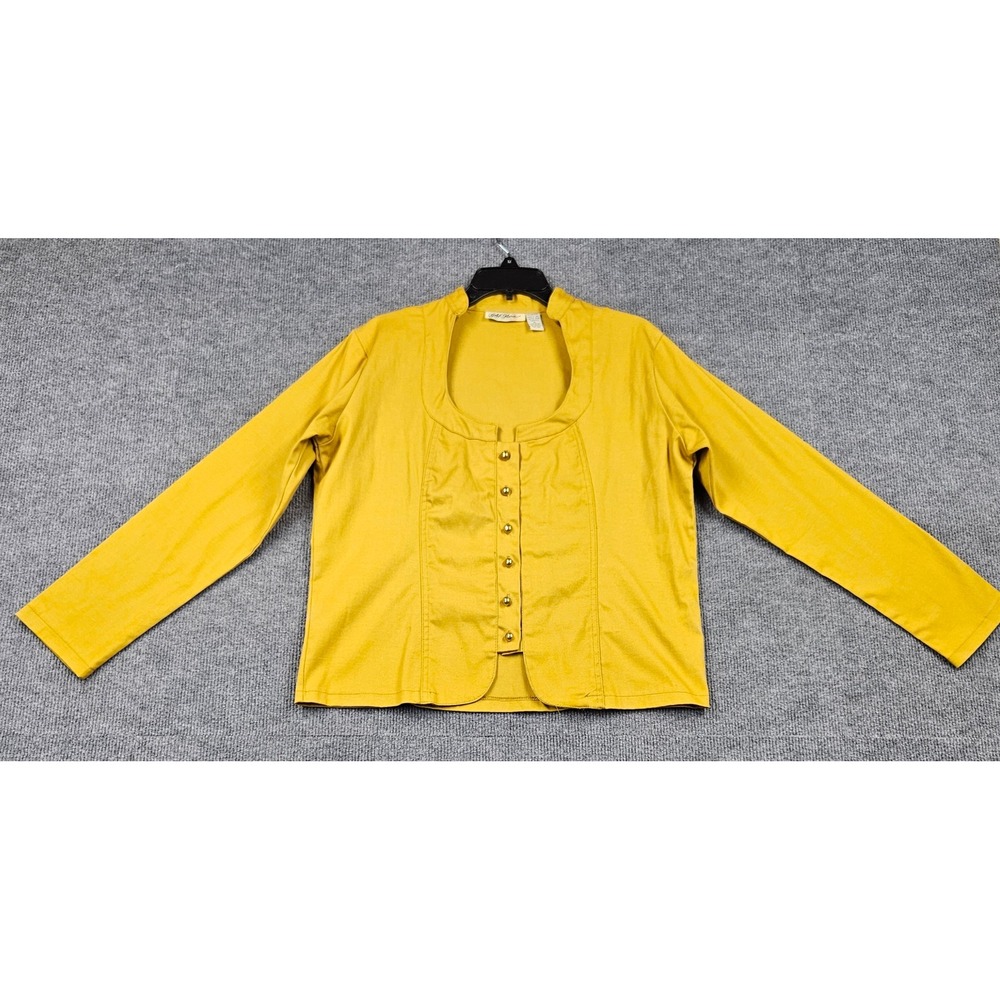 Gold Flava Mustard Yellow Mock Neck Scoop Cutout Button Front Top XL Long Sleeve